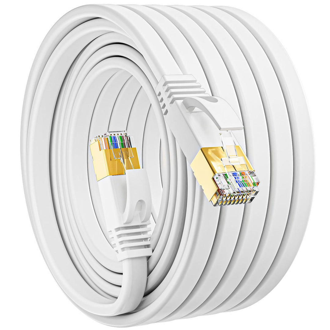 MEIPEK Cat 7 Netzwerkkabel 50m, Dünn LAN Kabel 50 Meter Wlan Kabel Weiss High Speed 10Gbps 600MHz La