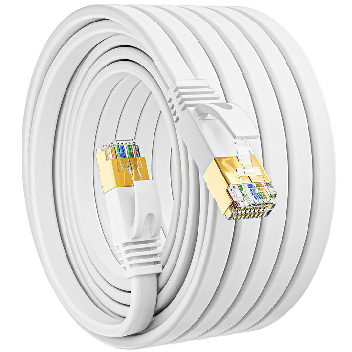 MEIPEK Cat 7 Netzwerkkabel 50m, Dünn LAN Kabel 50 Meter Wlan Kabel Weiss High Speed 10Gbps 600MHz La