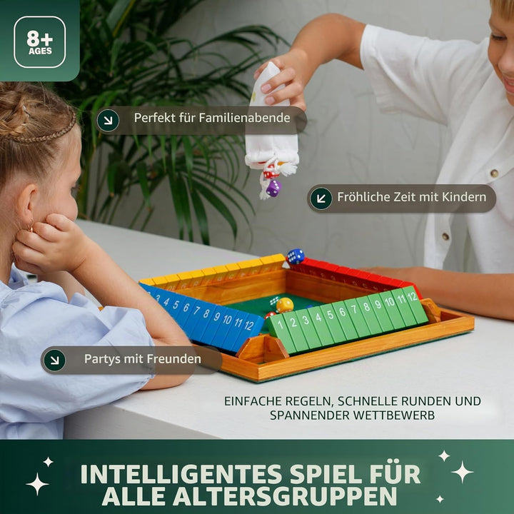 Shut The Box 4 Spieler Gross – Shut The Box 12er Aus Holz – Klappenspiel Holz 35,5 cm – Shut The Box