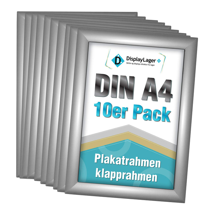 DisplayLager, Dänische Qualität - 10'er Sparpack Silber DIN A4 Klapprahmen mit 25mm Aluminium Profil