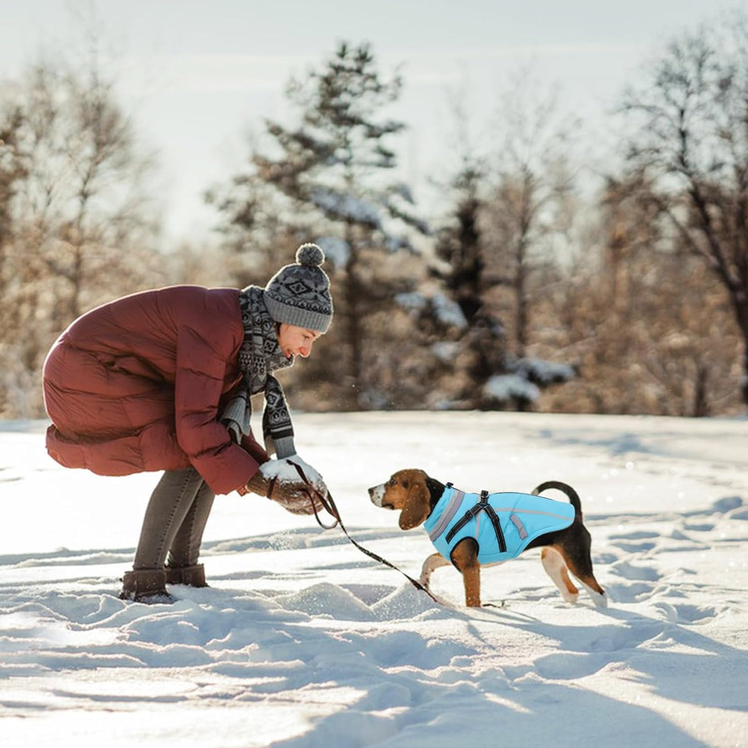 FEimaX Hundemantel Wasserdicht Winddichte Winter Fleece Hundejacke mit Geschirr Hund Wintermantel Wa