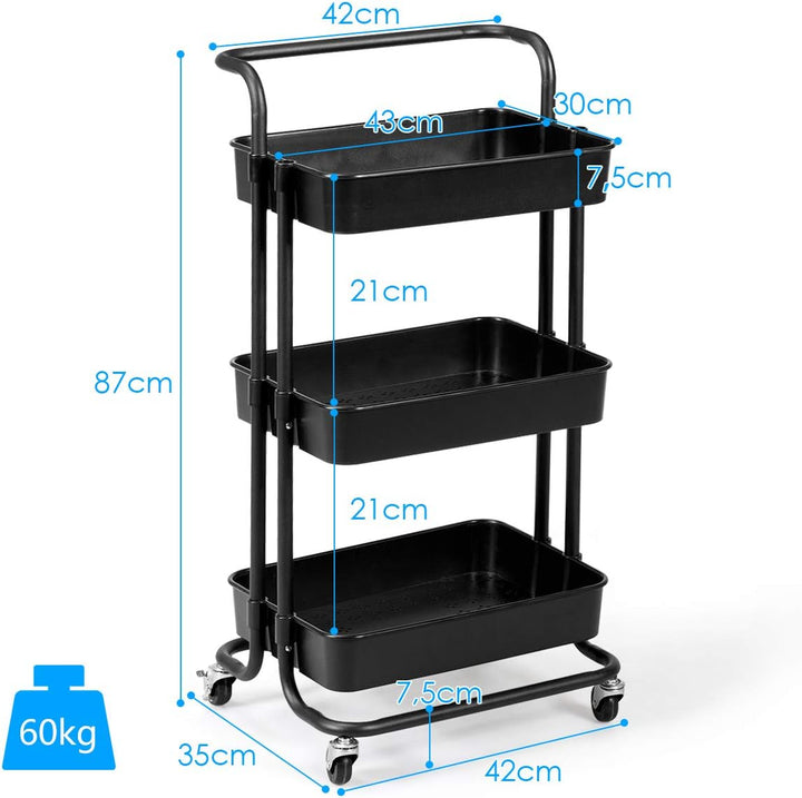 GOPLUS 3-stöckiger Servierwagen mit Rollen, Küchenwagen aus Metall, Rollwagen für Badezimmer, Küche,