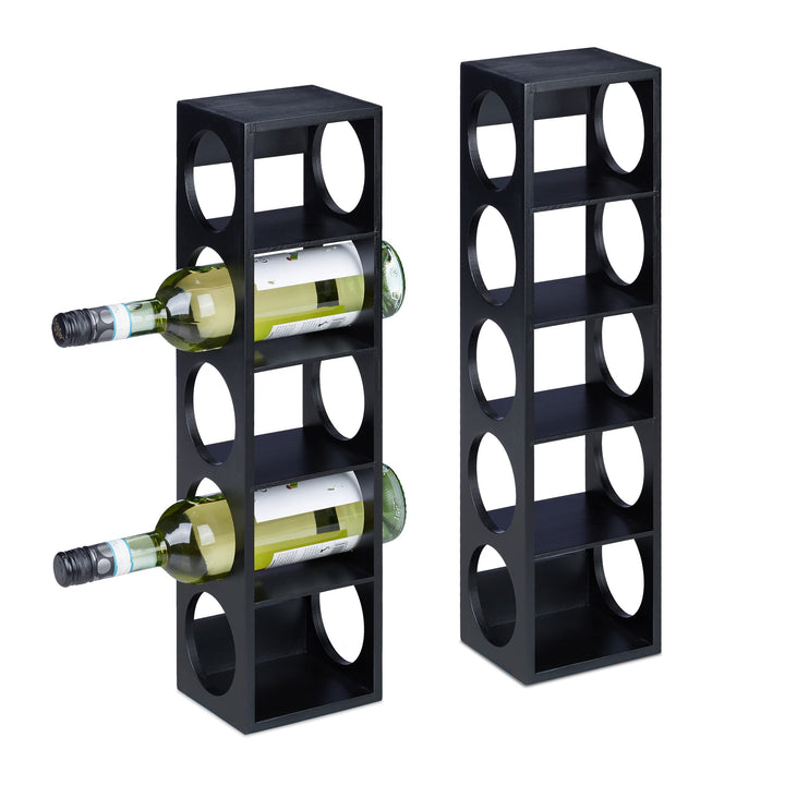 Relaxdays Weinregal für 5 Flaschen, 2er Set, Weinständer Bambus, HBT 53 x 14 x 12 cm, Weinhalter ste