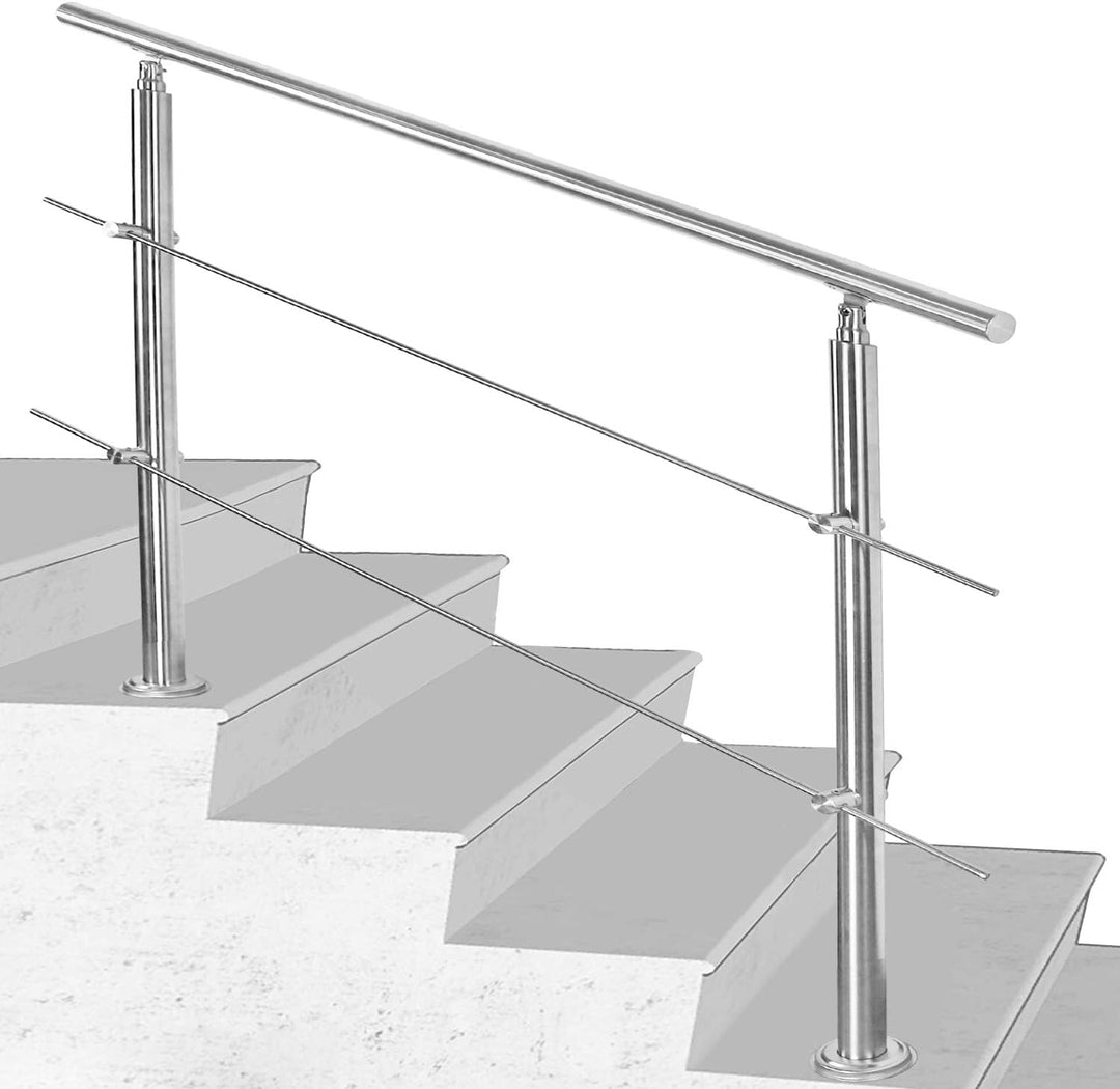 SWANEW Handlauf Edelstahl, Treppengeländer innen & aussen, 120 cm, Ø 42mm, mit 2 Querstreben für den