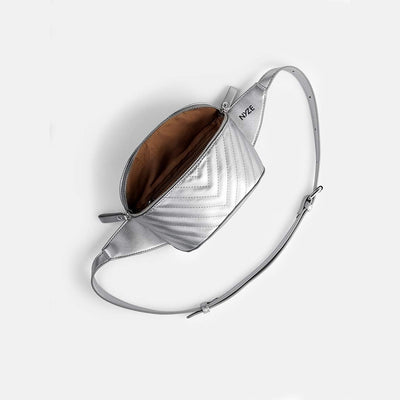 NYZE Damen Hip Bag - 100% Vegane Gürteltasche/Bauchtasche Silver, Silver