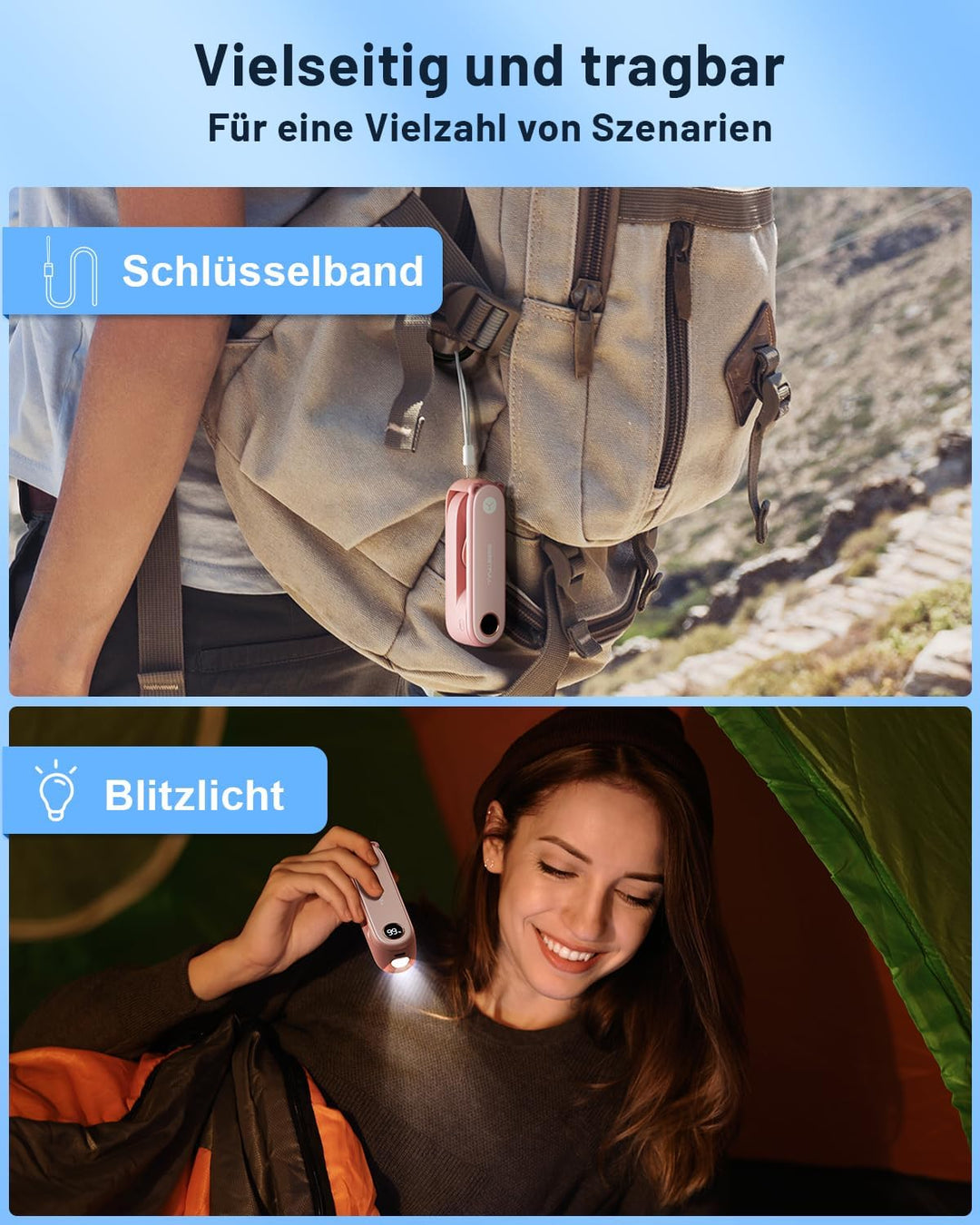 SWEETFULL 11.4cm Tragbarer Mini Ventilator leise, 3 IN 1 Handventilator | Akku Aufladbar,Kleiner Tas