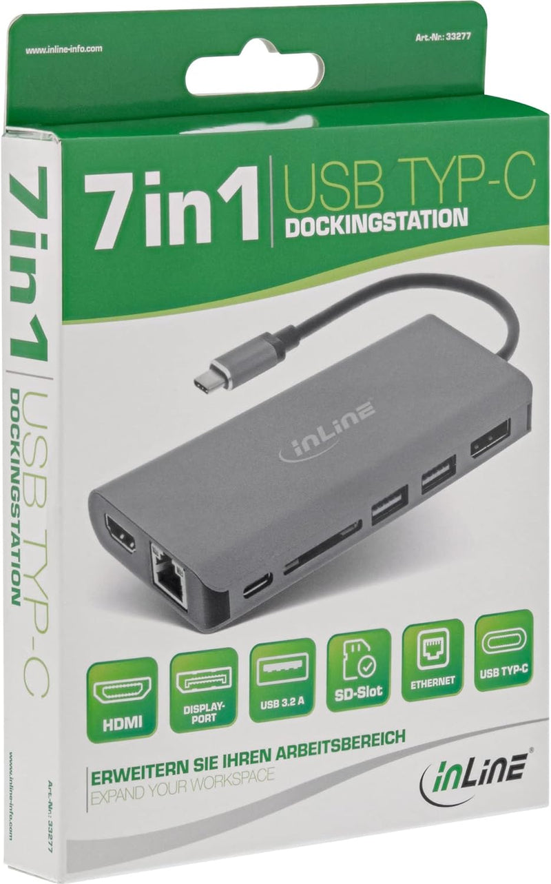 InLine® 7-in-1 USB Typ-C Dockingstation, HDMI, DisplayPort, USB 3.2, SD-Kartenleser, PD 3.0 100W, MS