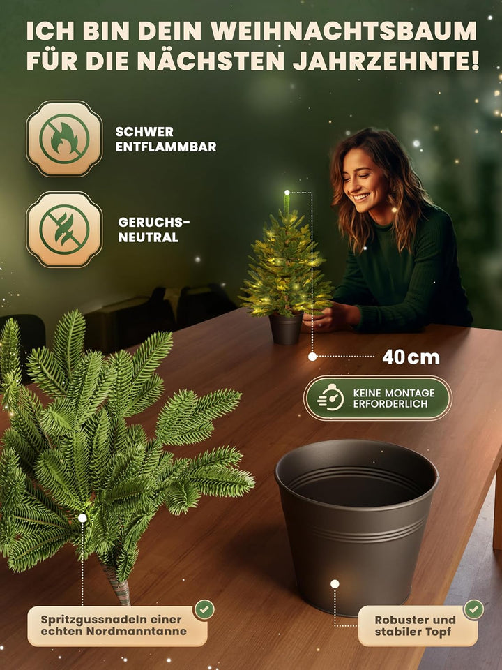ArtiTree - Künstlicher Weihnachtsbaum 40cm im Topf mit LED - Christmas Tree für Innen und Aussen, Ku