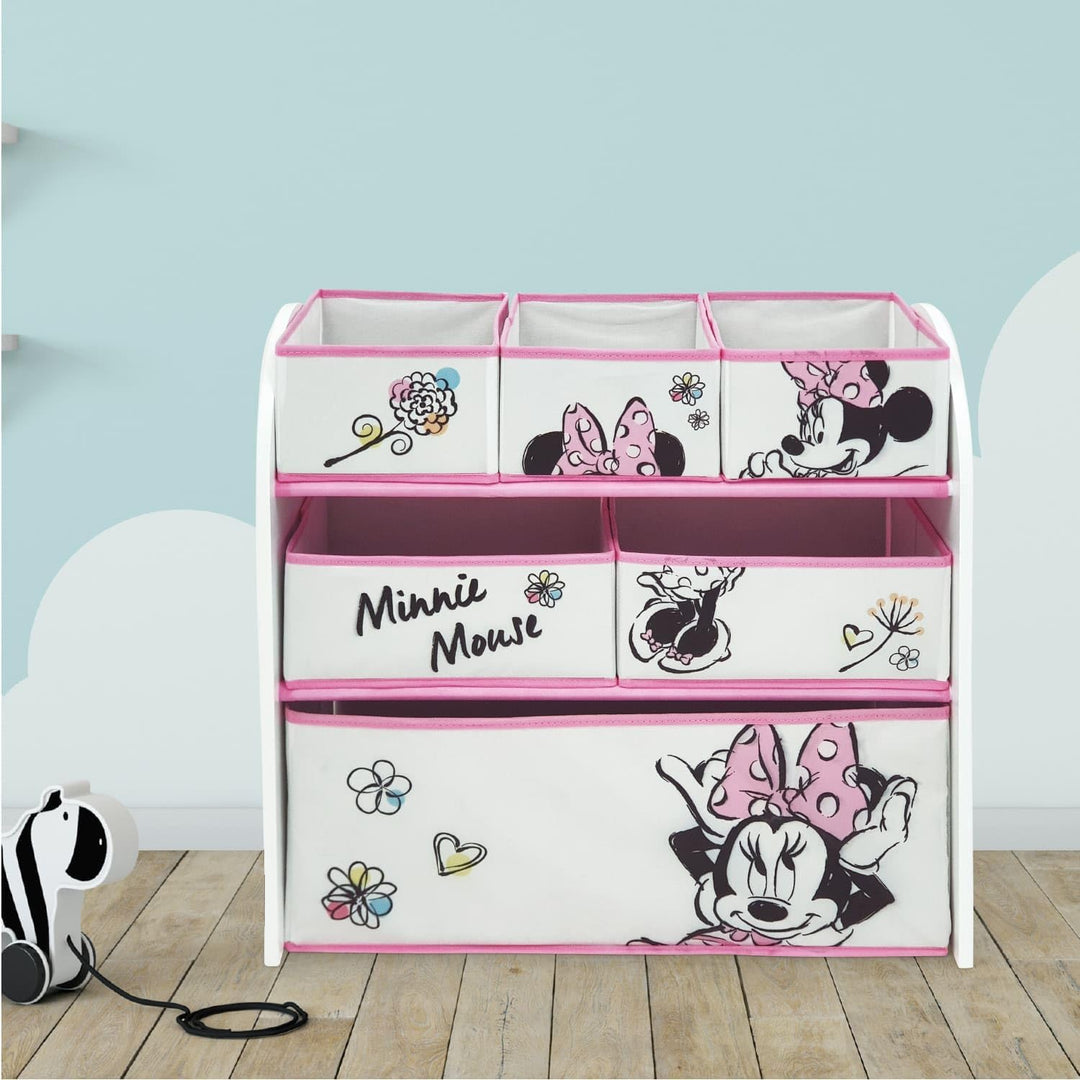 ARDITEX – Organizer aus Holz mit 6 Textilboxen mit Minnie-Mouse-Motiv von Disney – 62x30x60cm – Farb