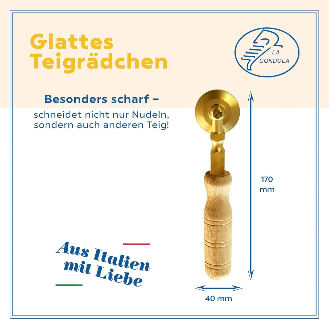 La Gondola Teigrädchen - Glattes Rad | Nudelwerkzeug für Zuhause und gewerbliche Küche | Messing & N