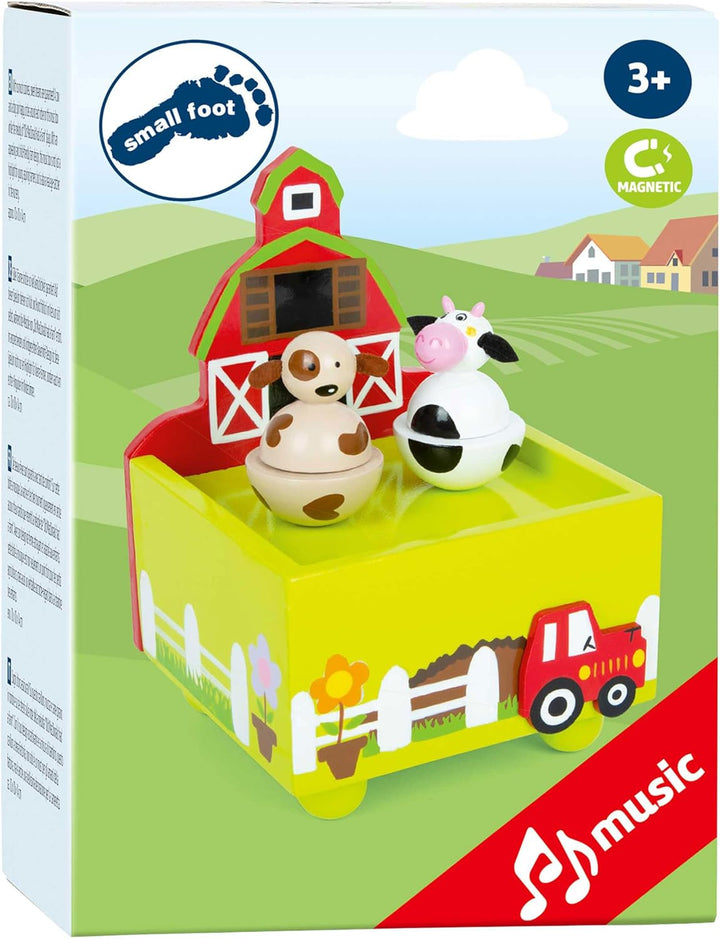 small Foot Spieluhr Bauernhof, aus Holz mit fröhlichen Tiermotiven, Musikuhr für Kinder ab 3 Jahren,