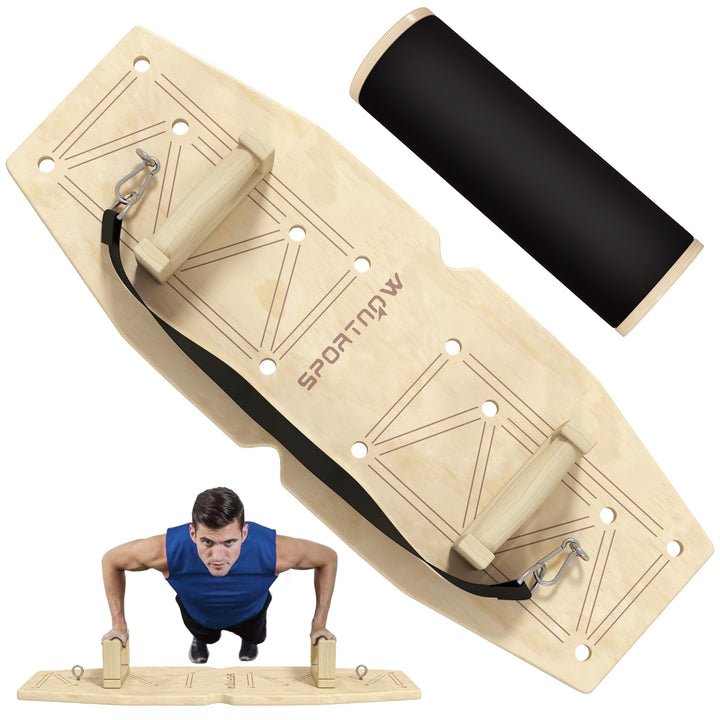 SPORTNOW Liegestützgriffe aus Holz Fitness Parallettes inkl. Widerstandsbänder, 11 Übungen, Push Up