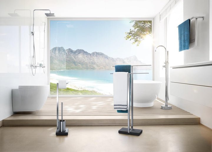 blomus -MENOTO- Stand WC-Garnitur aus mattiertem Edelstahl, freistehender Toilettenbutler, platzspar