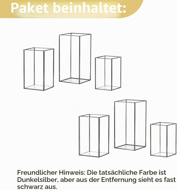 Nuptio Glas Windlichter Kerzenständer Schwimmkerzenhalter - 6 Stück Schwarze Laterne Deko Metall, Ge