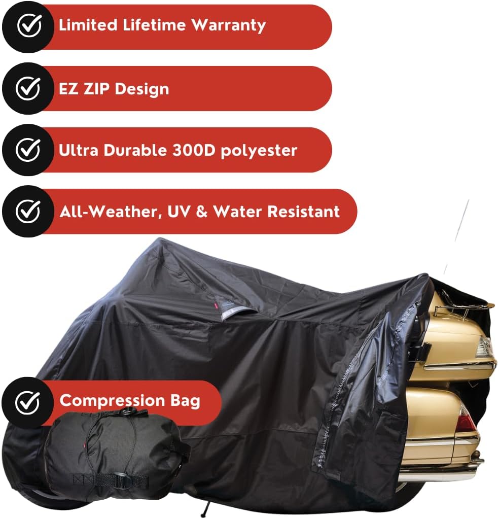 Dowco Guardian 50022-00 WeatherAll Plus Motorradabdeckung, wasserdicht, EZ Zip: Schwarz, XXXL XXX-La