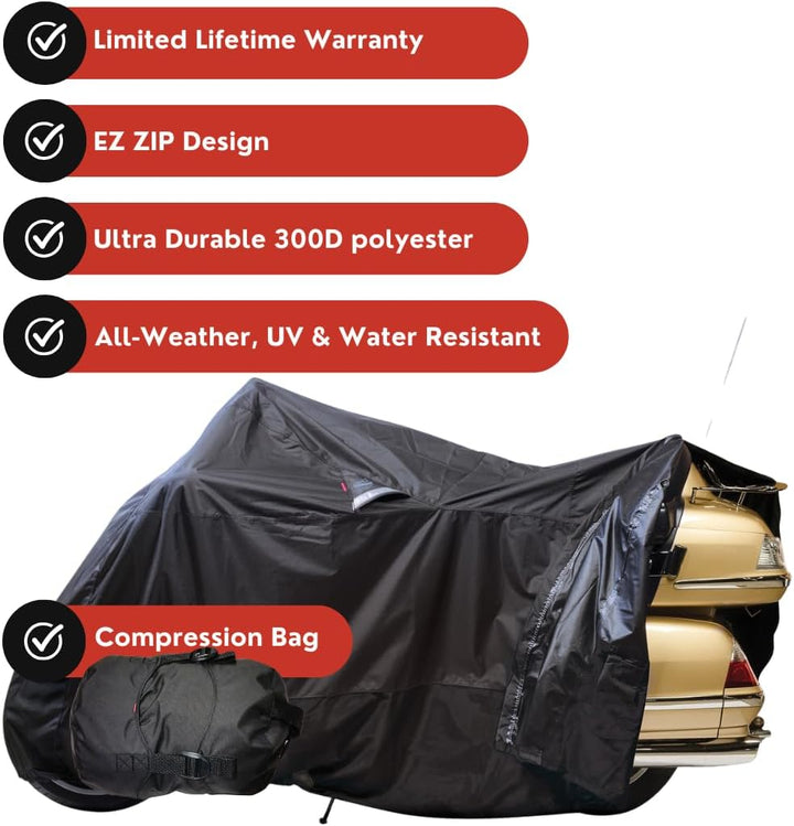 Dowco Guardian 50022-00 WeatherAll Plus Motorradabdeckung, wasserdicht, EZ Zip: Schwarz, XXXL XXX-La