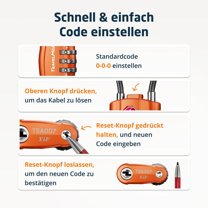 TSA-Kofferschlösser | Gepäckschlöss mit flexiblem Kabel | TSA-Schlöss für Flugreisen | Schlösser für