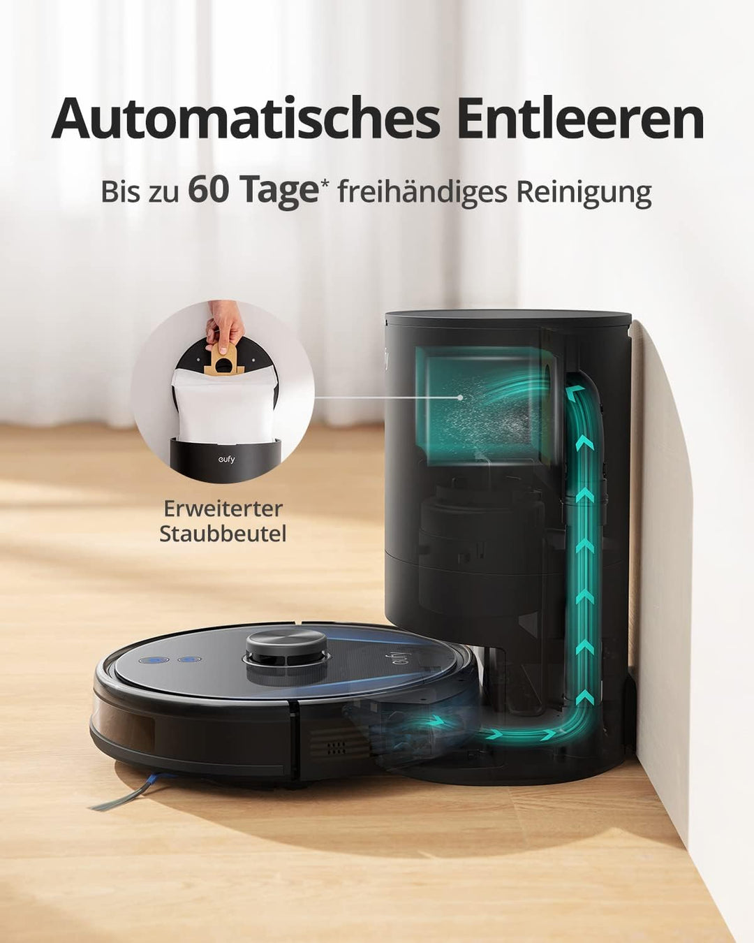 eufy Saugroboter mit Absaugstation RoboVac LR30 Hybrid+, Mit Wischfunktion, 60 Tage Kapazität, iPath