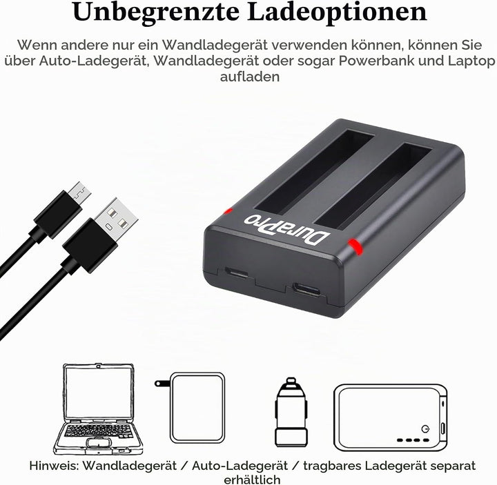 DuraPro 2X 1800mAh Akku + Dual USB Ladegerät mit Typ C-Port für Insta360 ONE X2 Kamera