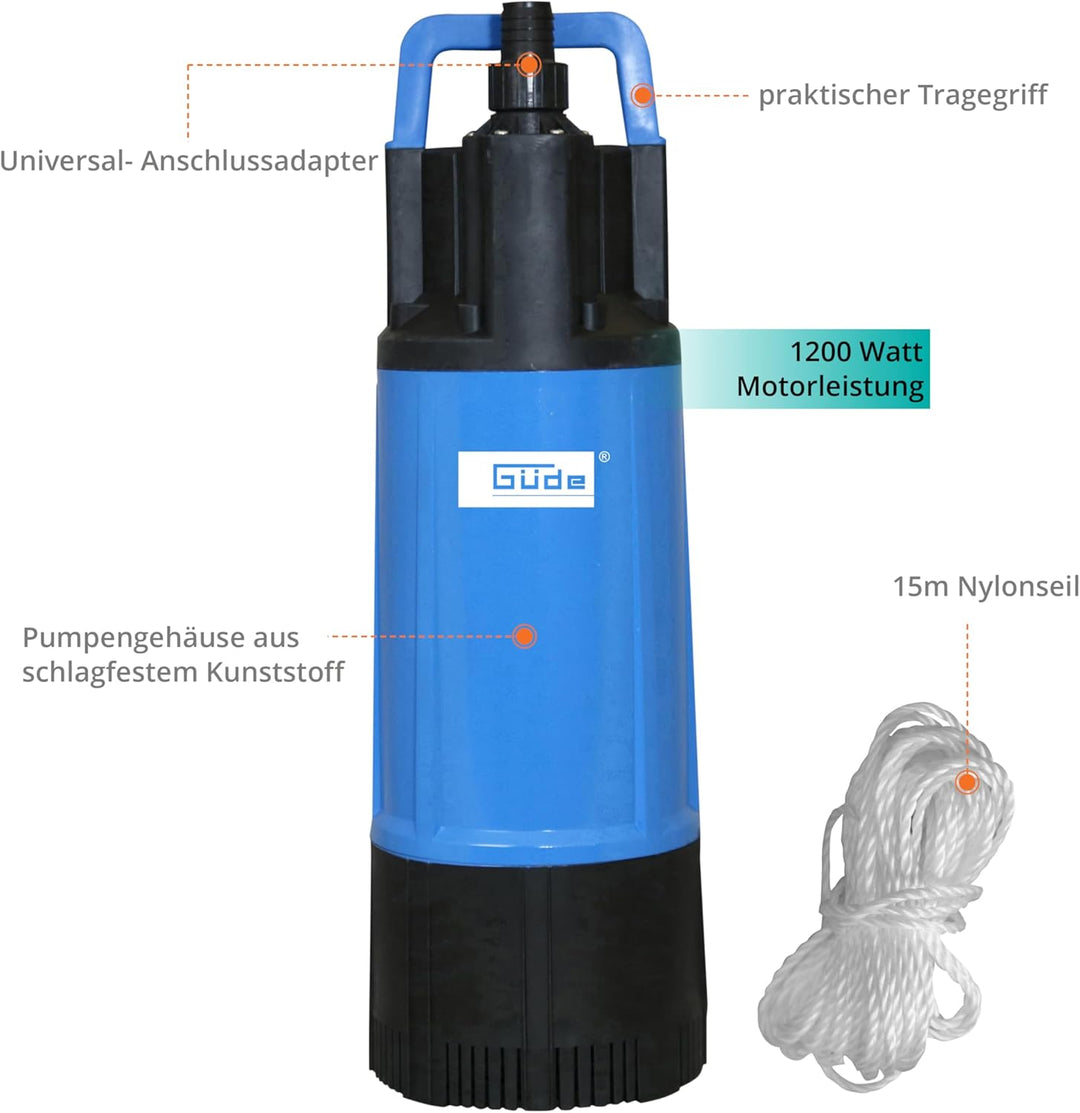Güde Drucktauchpumpe GDT 1200 (1200 W, Fördervolumen: 6000 l/h, max. Förderhöhe: 40 m, max. Eintauch