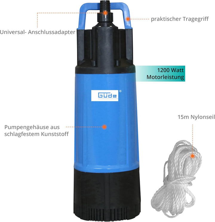 Güde Drucktauchpumpe GDT 1200 (1200 W, Fördervolumen: 6000 l/h, max. Förderhöhe: 40 m, max. Eintauch