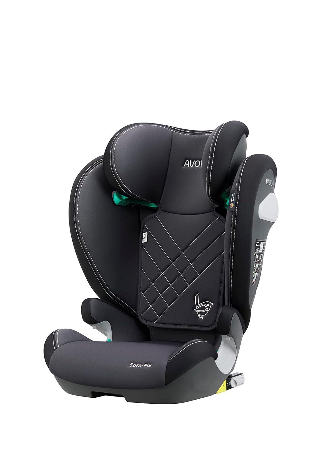 AVOVA Sora-Fix (Grey & Black), der Folgesitz geeignet von 100 bis 150 cm, 4 bis 12 Jahre, mit Isofix