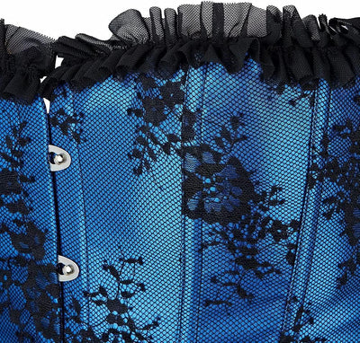 Jutrisujo Korsett Damen Corsage Corset Vollbrust Top Spitze Ärmel Hochzeit Vintage Burlesque, Blau