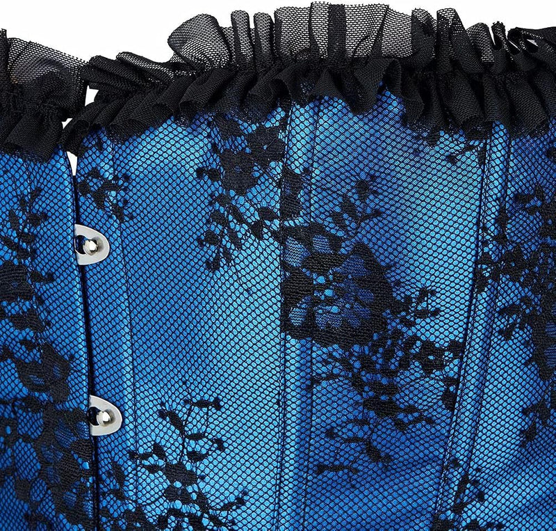 Jutrisujo Korsett Damen Corsage Corset Vollbrust Top Spitze Ärmel Hochzeit Vintage Burlesque, Blau