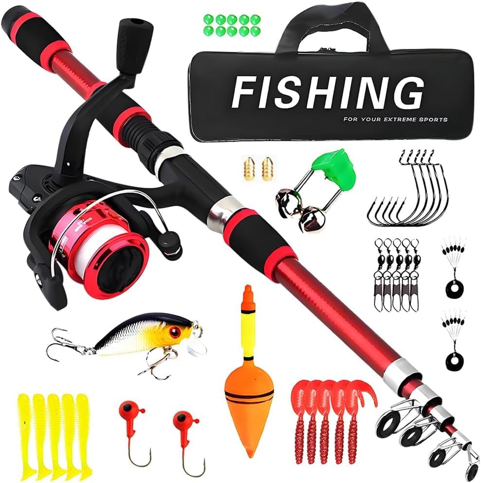 Kinder-Angelset – Teleskopstange & Walzen-Kombi-Kit für Jungen/Mädchen | Komplett-Fishing-Tools mit