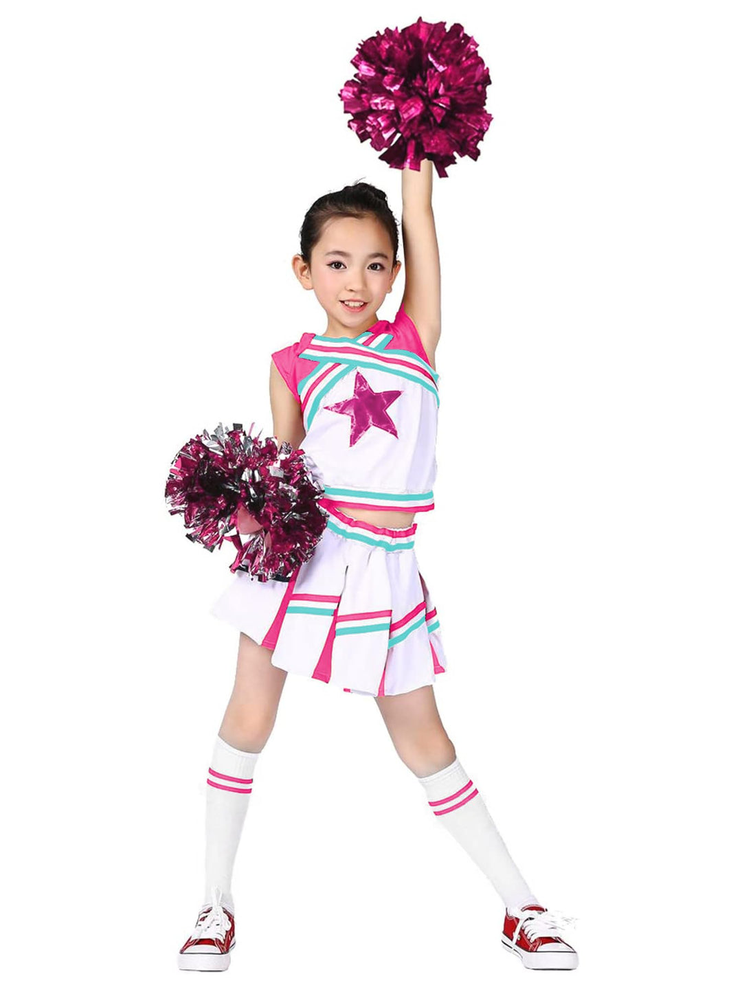 LOLANTA Mädchen Karneval Kostüm, Cheerleader kleid mit Pompoms und Socken, Mittelschule Cheerleading