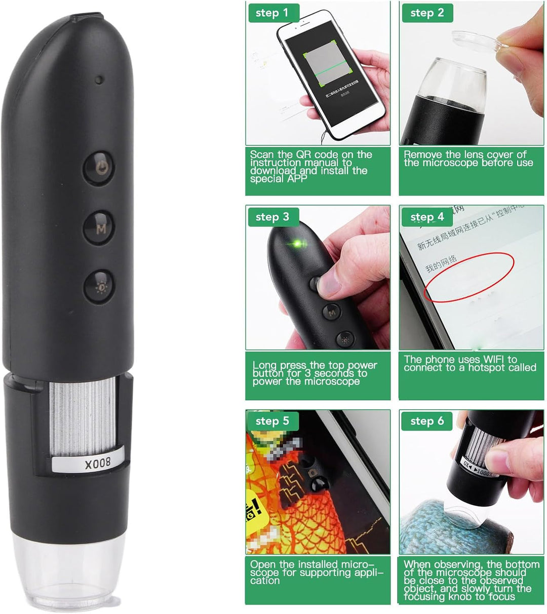 Haut-Kopfhaut-Detektor, 800-fache Vergrösserung, Klare Bilder, WiFi-Verbindung, Haarfollikel-Gesundh