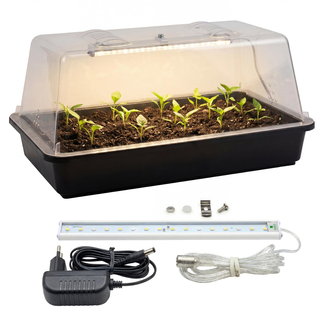 Romberg Lumio M LED | sehr stabiles Gewächshaus mit Belüftung und LED Pflanzenbeleuchtung | 38 x 24