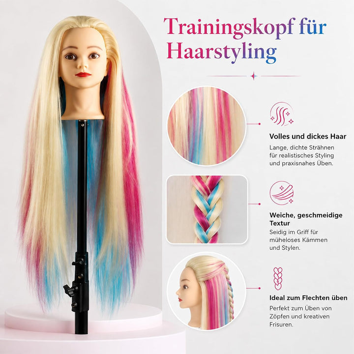 28 Zoll Übungskopf Friseur Mannequin Kopf mit Klemme Haartraining (Gebrochenes Weiss), Gebrochenes W
