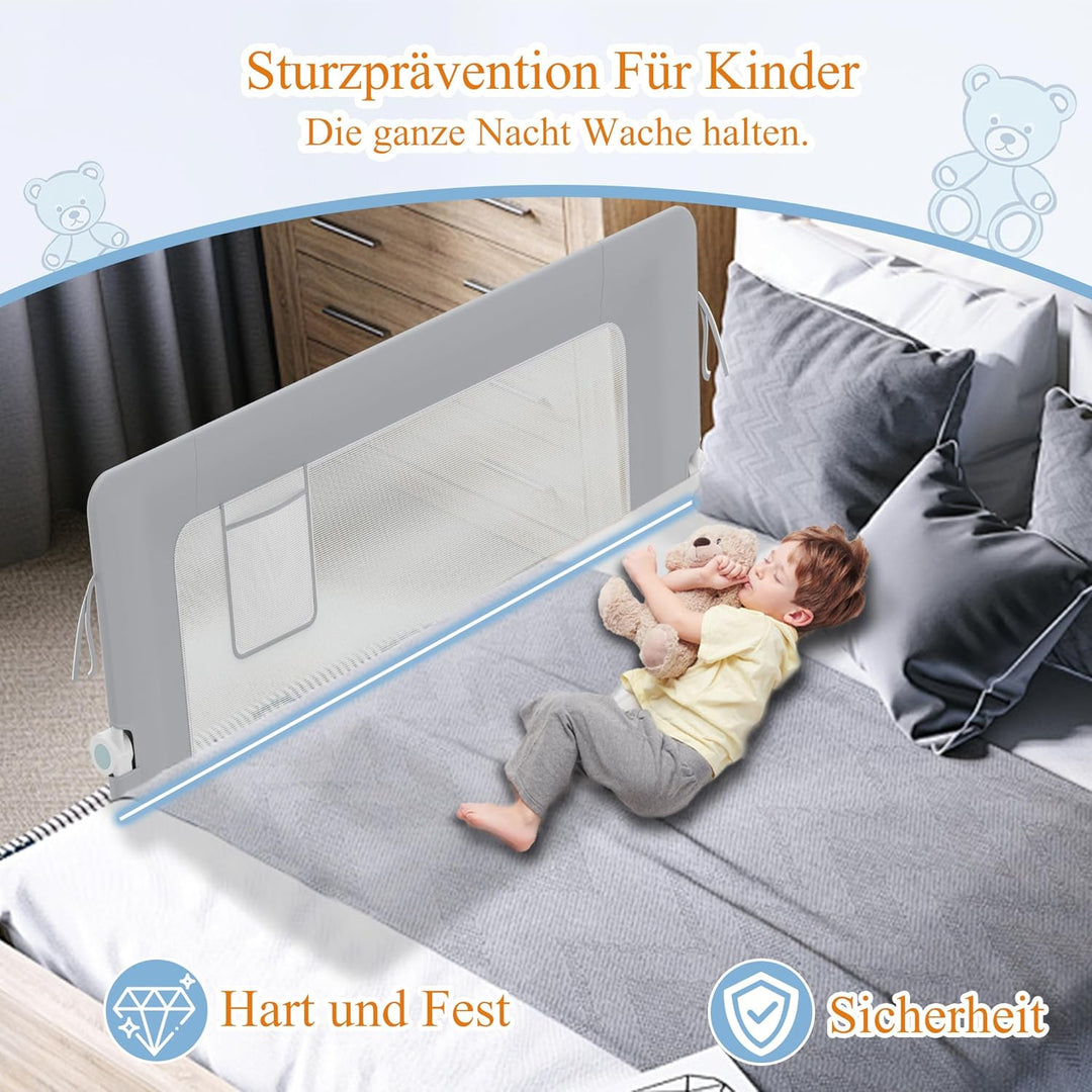 HENGMEI Rausfallschutz Bett 180 cm Bettgitter Bettschutzgitter Kinderbettgitter Zusammenklappbar um