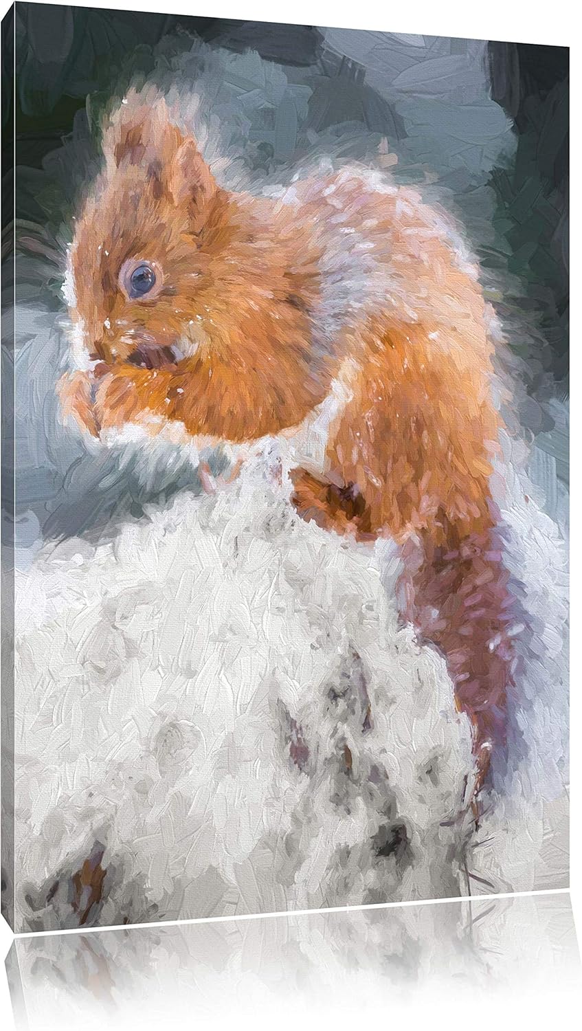 Pixxprint Kleines Eichhörnchen im Winter Pinsel Effekt, Format: 100x70 auf Leinwand, XXL riesige Bil