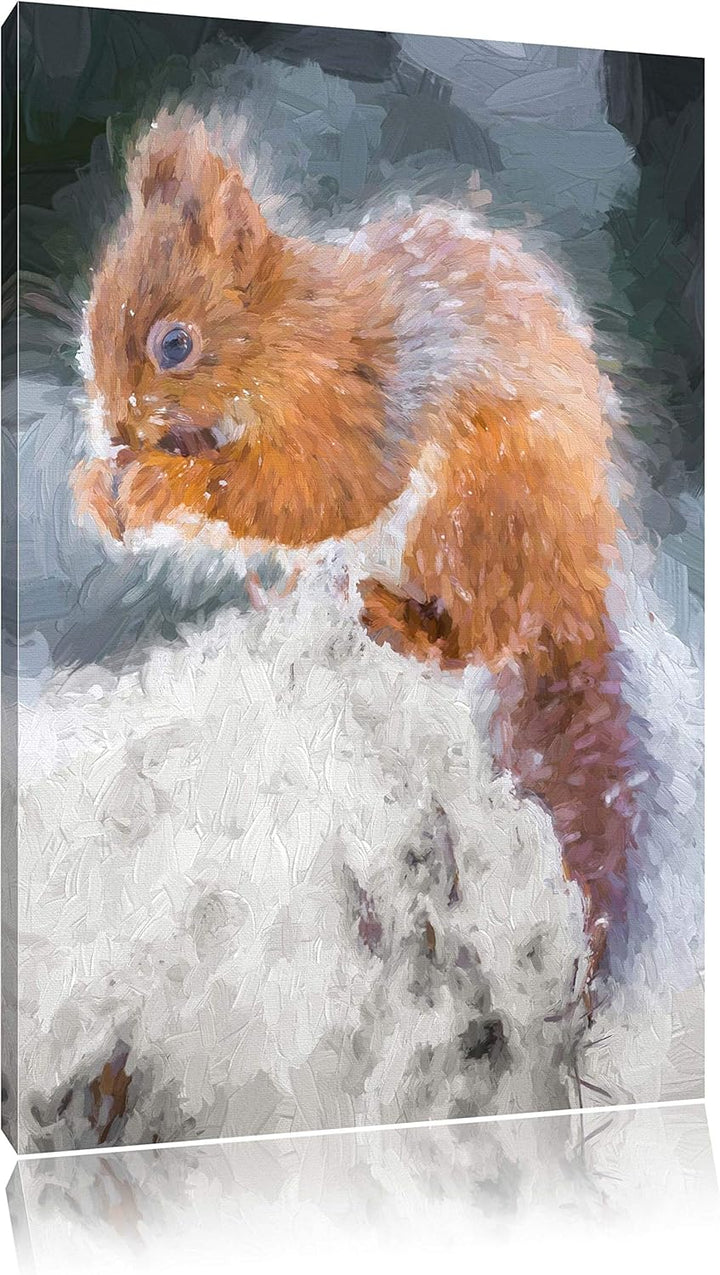 Pixxprint Kleines Eichhörnchen im Winter Pinsel Effekt, Format: 100x70 auf Leinwand, XXL riesige Bil