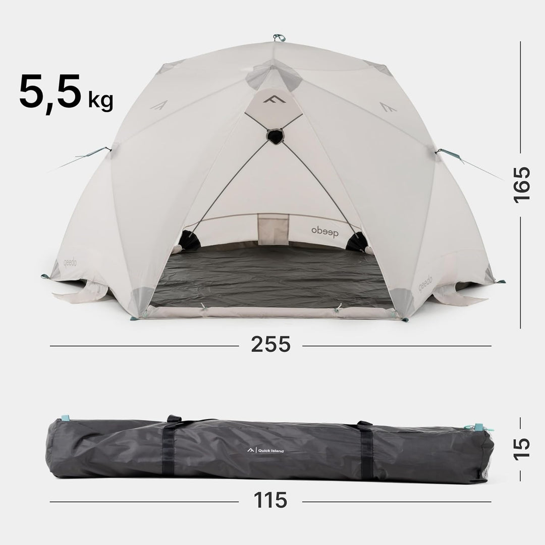 qeedo Quick Island Strandmuschel - grosse Quick-Up Strandmuschel mit 3 Eingängen, Sichtschutz &amp; Wind