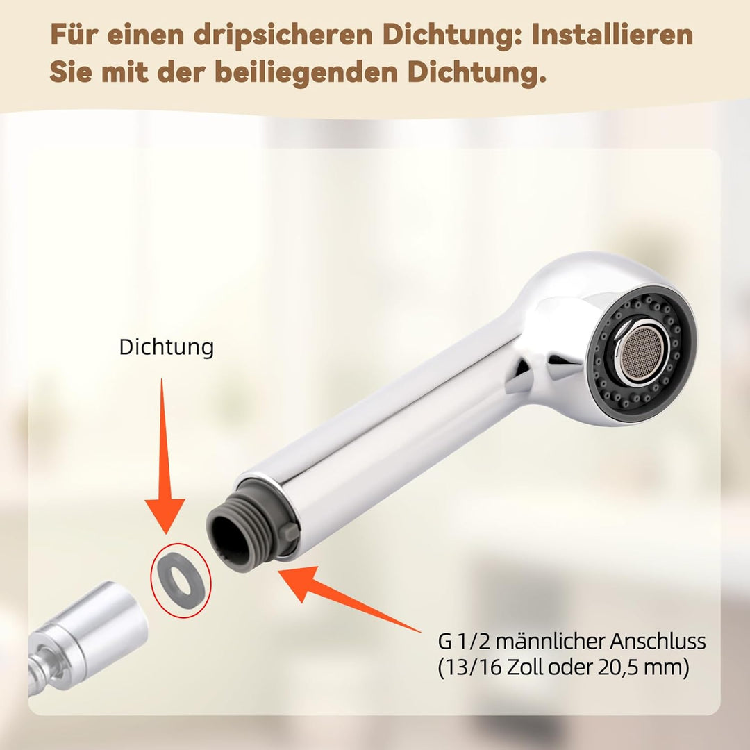 Hibbent Brausekopf Küchenarmatur, Geschirrbrause Ersatzkopf 2 Strahlarten (Strahl und Brause), Badez