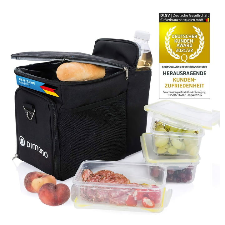 Dimono® Kühltasche 15L mit 3 Brotzeitdosen; Picknick-Tasche mit 3 Meal Prep Launchbox Dosen + Deckel