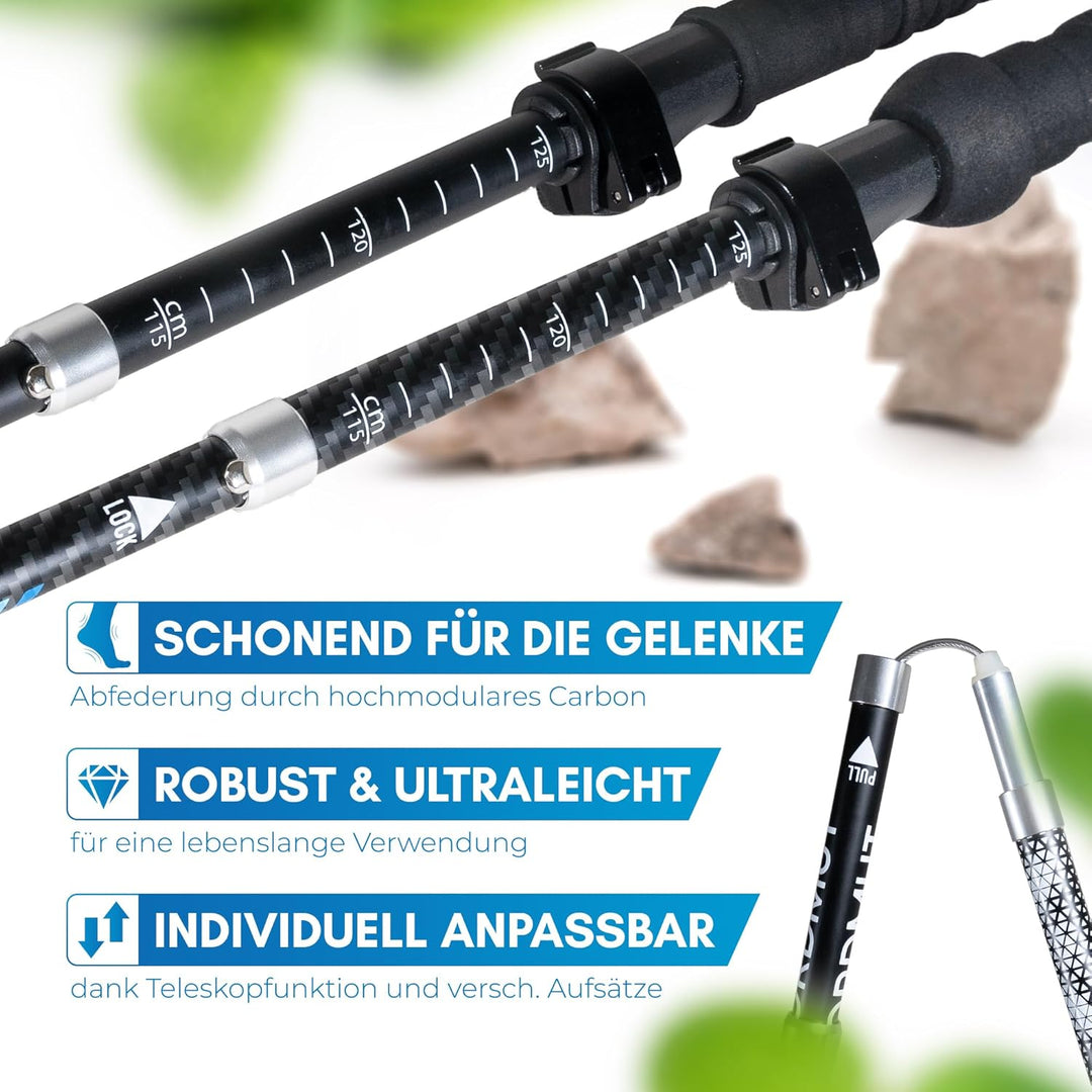 NORDMUT® Wanderstöcke faltbar aus ultraleichten Aluminium oder Carbon - ab 1,50m oder 1,65m - stabil