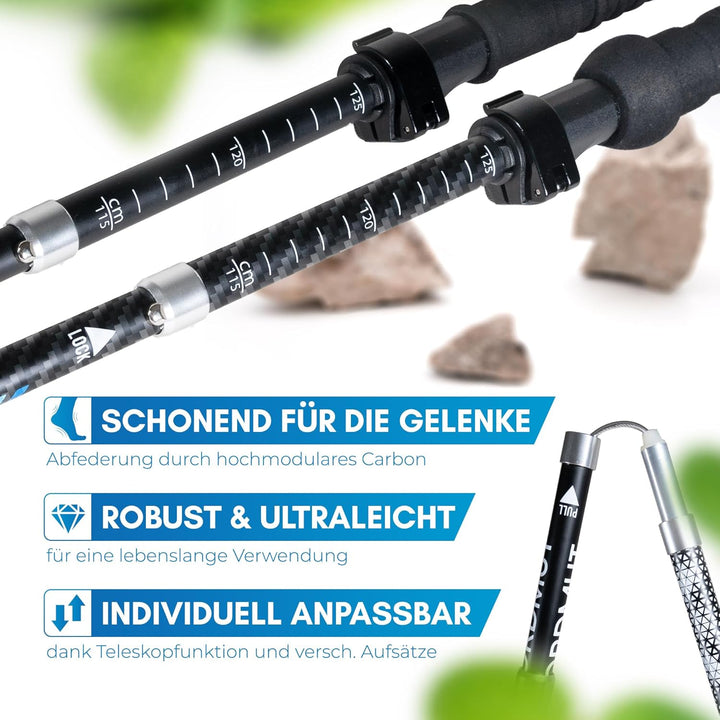 NORDMUT® Wanderstöcke faltbar aus ultraleichten Aluminium oder Carbon - ab 1,50m oder 1,65m - stabil