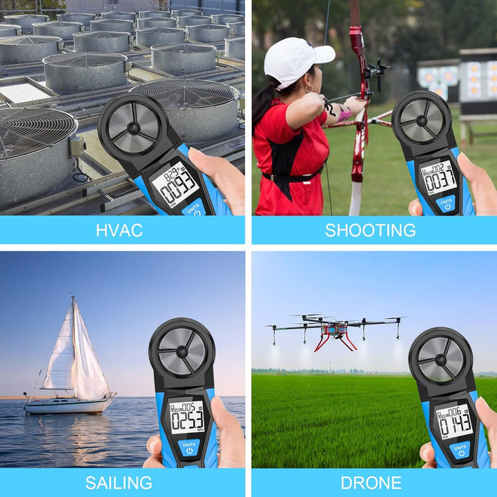 MESTEK Digitaler Anemometer Windmesser Windmessgerät Handheld Windgeschwindigkeit Lufttemperatur Max
