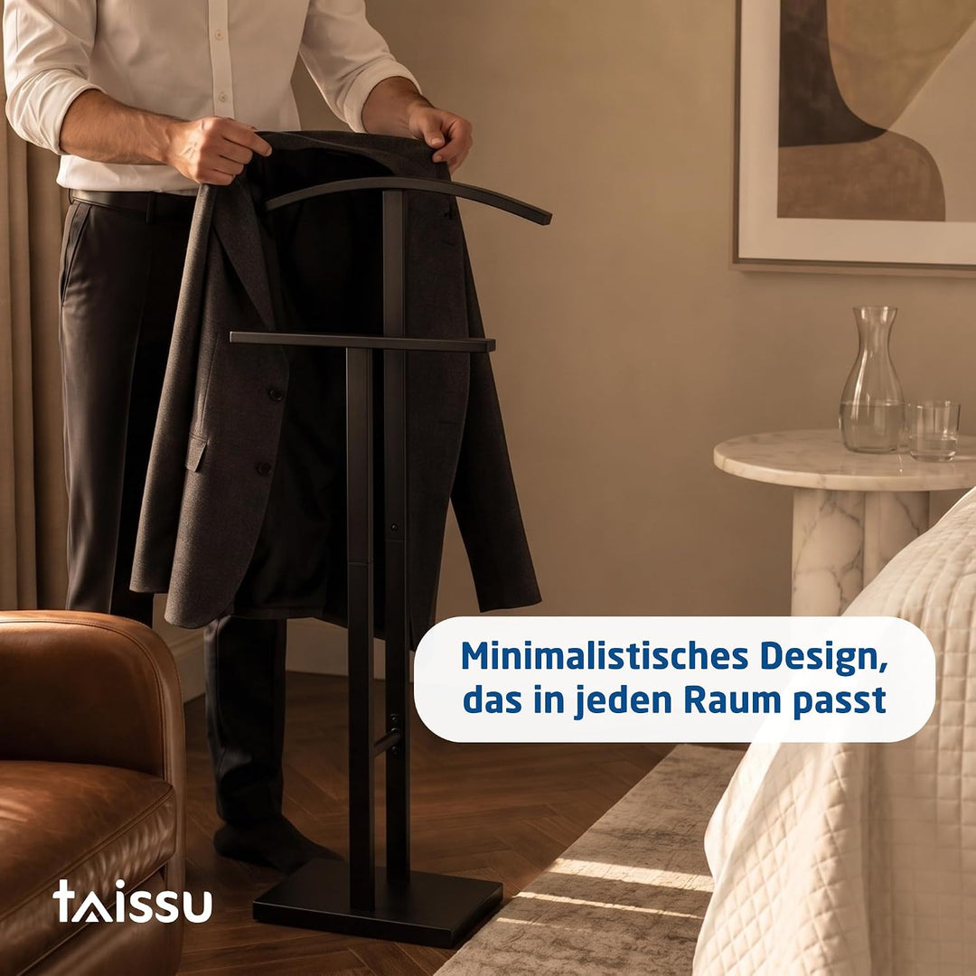 Herrendiener Mod. ADAK, Matt Schwarz | Obere Kleiderstange und Hosenstange, 52 x 18 x 100 cm, Stahl