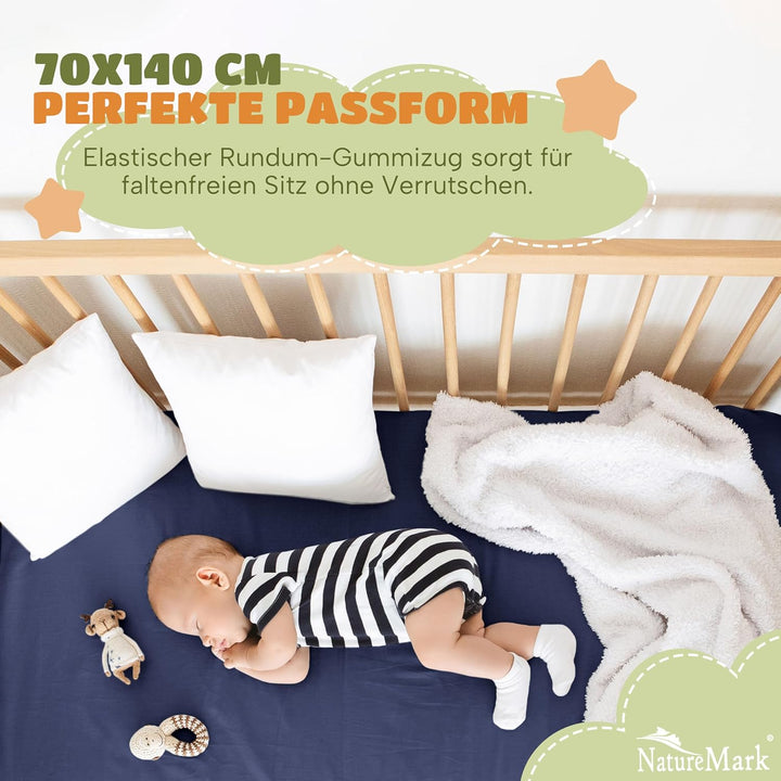 NatureMark Kinder Spannbettlaken 70x140 cm – Weiches Jersey, 100% Baumwolle, 2er Set für Babybett un