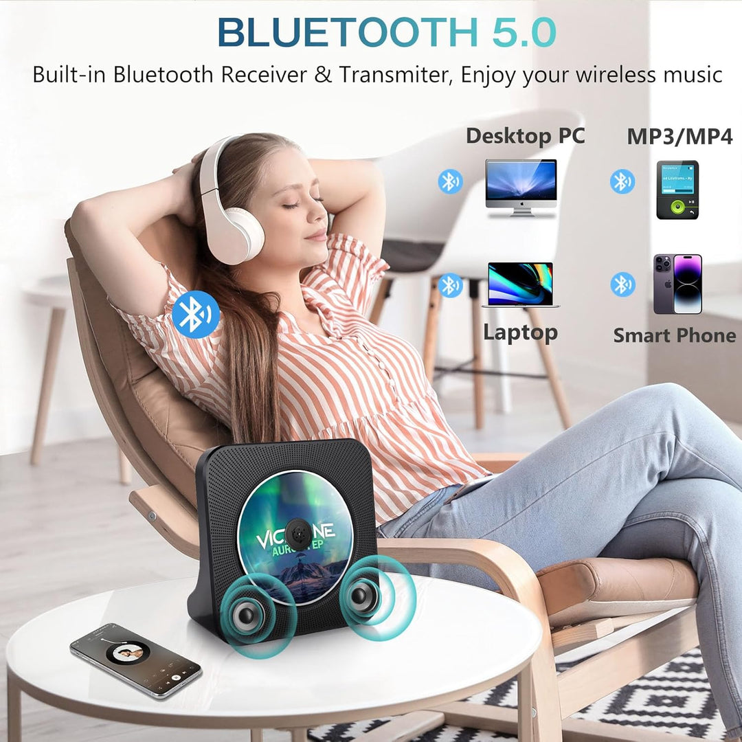 Desktop-CD-Player mit Bluetooth-Sender, tragbarer CD-Player mit Lautsprechern & Timer, Radio-CD-Play