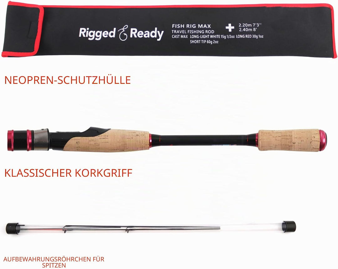 Rigged and Ready Fish Rig Max Tele Angelrute Die einzige Spin-Baitcast Teleskoprute der Welt 240 & 2