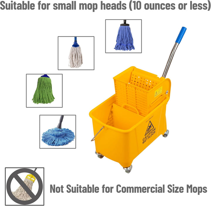 Mind Reader Mobile Heavy Duty Mop Bucket with Upward Press Wringer, 22-Quart Capacity, 16.25"L x 10.