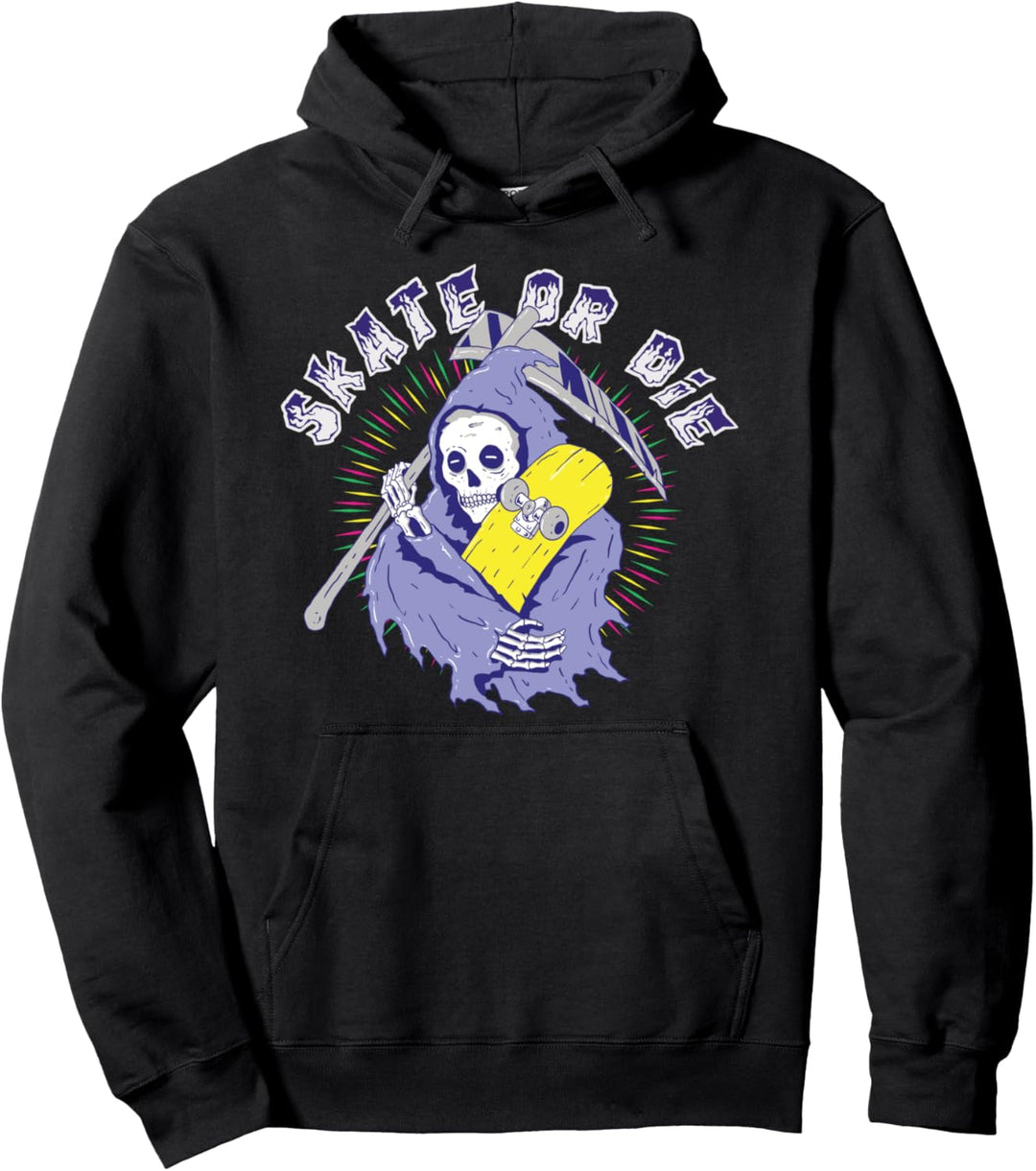 Skateboard Totenkopf Sensenmann Skateboarding Retro Skater Pullover Hoodie