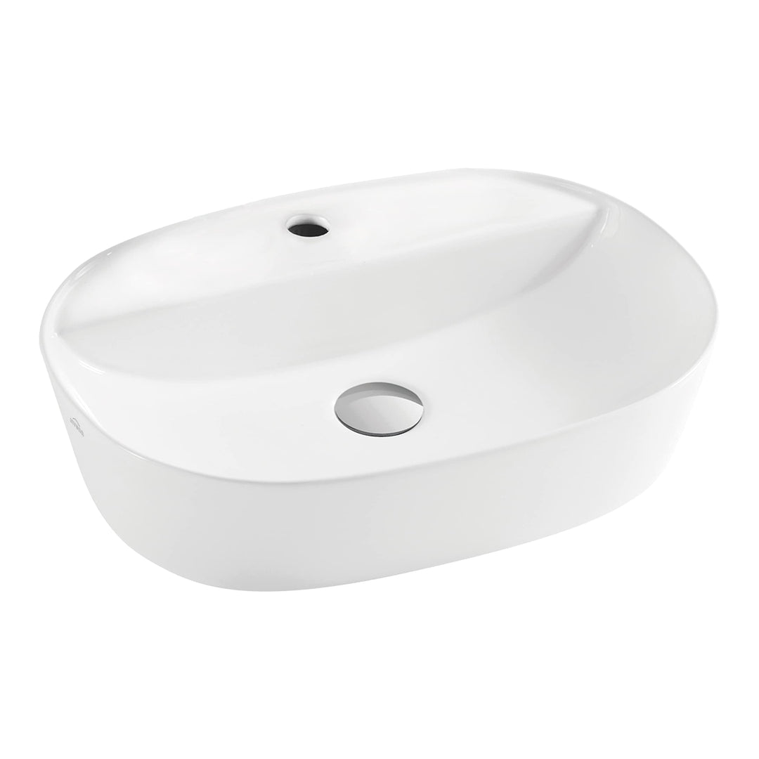 VBChome Waschbecken 50 x 38 cm Keramik mit Hahnloch Weiss Oval Waschtisch Rechteck Handwaschbecken A