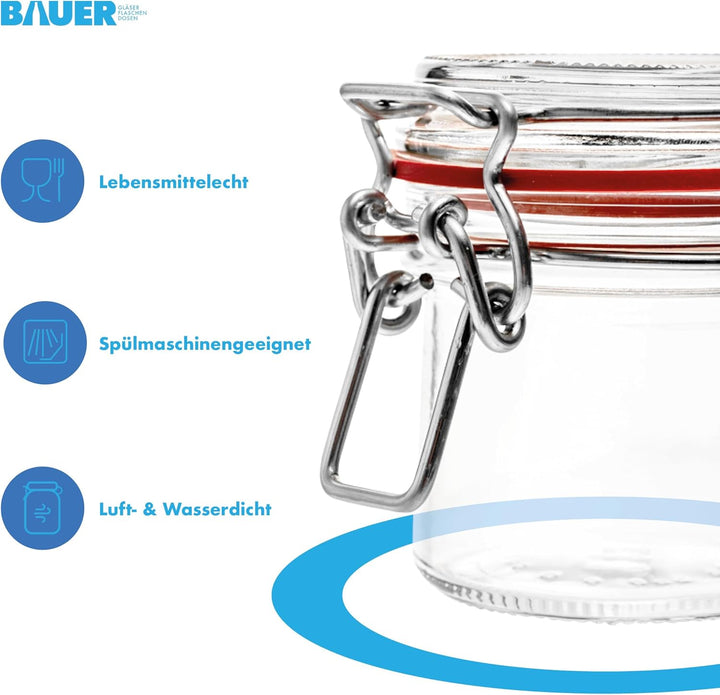 Flaschenbauer - 8er Set Drahtbügelgläser 125ml - Vorratsglas mit Dichtungsringen inkl. Etiketten, Ei